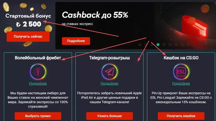 Стартовый бонус Pin Up