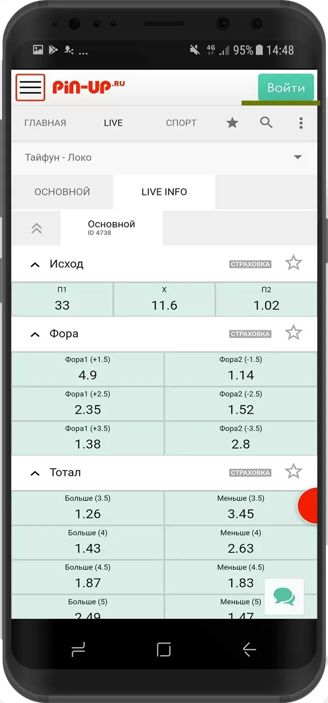 ставки на спорт пин ап